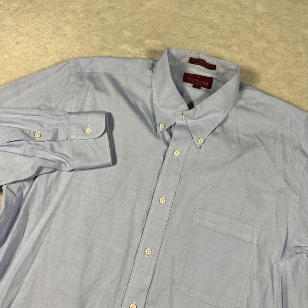 Nordstrom Dress Shirt Mens 16-34 Blue Classic Pinpoint Oxford Button Down Cotton - Picture 1 of 7